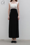 SWAYING/KNIT seamless contrasting color square collar vest skirt SW23SS2L04 black/white/linen
